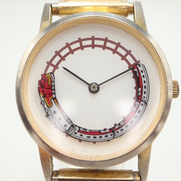 Vintage 1993 Train Disc Watch 33mm MSR Imports Gold Tone Expansion w New Battery - Picture 7 of 15